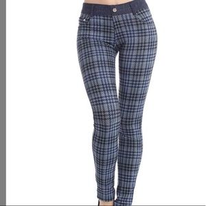 Blue plaid front leggings